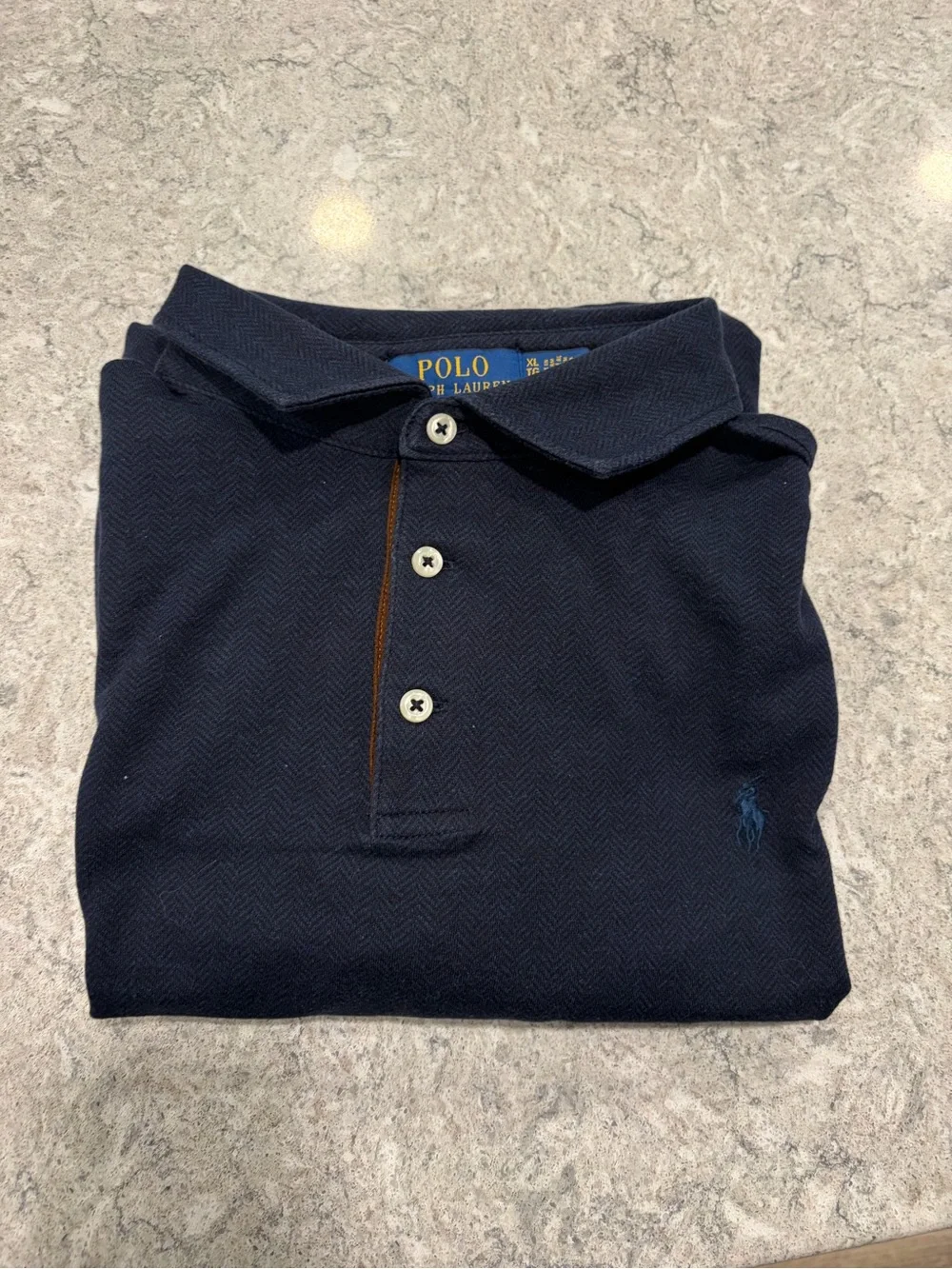 Ralph Lauren Navy Long-Sleeve Polo with Light Blue Pony-XL